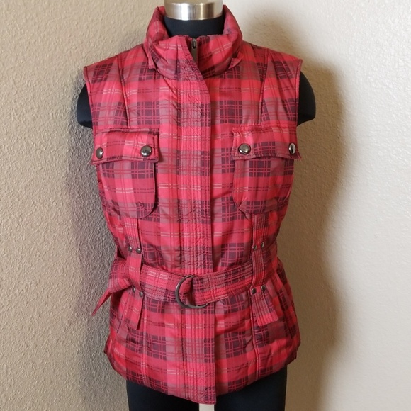 BKE Red Plaid Zip Front Puffer Vest M - Picture 1 of 8